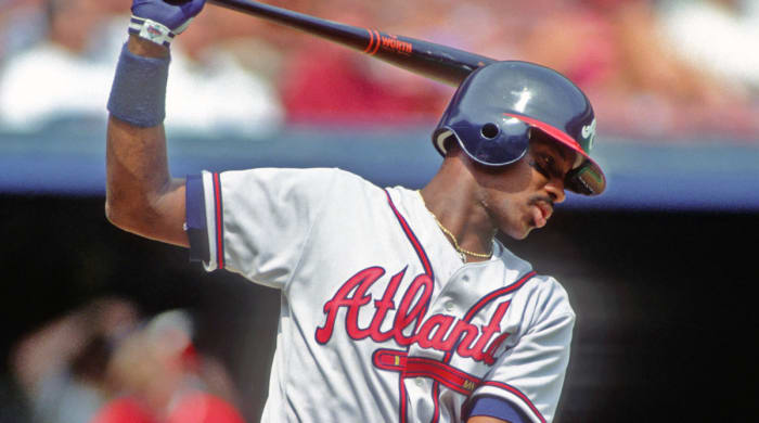Fred McGriff of the Atlanta Braves bats in 1993